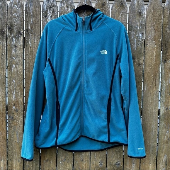 The North Face Teal Hooded Zip Fleece Jacket TKA 100 Sz XL - Picture 1 of 13